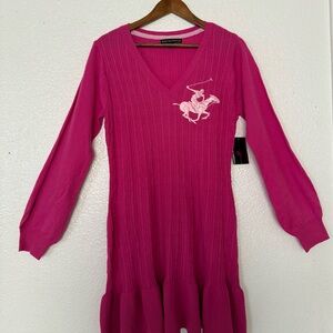 Beverly Hills Polo Club Pink Ribbed V-Neck Sweater Dress size 1X
